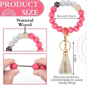 Natural Wood Silicone Bead Keychain Bracelet - Pink